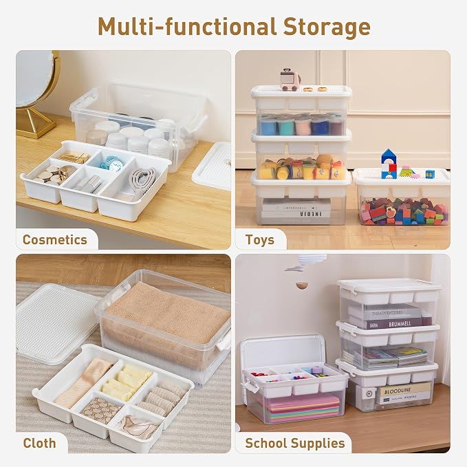 Citylife 17QT 4-Pack Plastic Craft Storage Box Buildable Lid Removable Tray | Plastic Craft Organizers and Storage with Build-On Lid for Beads, Tools, Sewing Supplies, Deep Base, Secure Clasp, kids Toy - Image 7