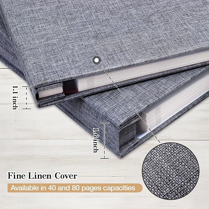 Self Adhesive Photo Album 80 Pages, Linen cover, Gray | Photo Album Self Adhesive 4x6 5x7 8x10 Pictures, Linen Cover DIY Scrapbook Albums for Family, Wedding, Baby, Anniversary - Image 5
