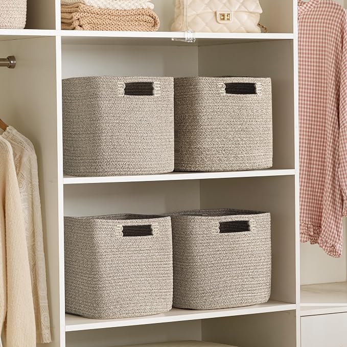 UBBCARE Storage Cubes 11 Inch, Cotton Rope Woven Baskets for Organizing, Cube Storage Bin for Baby Nursery, 2-Pack Square Toy Storage Baskets for Shleves Organizer, Closet, Kidsroom, All Browm - Image 6