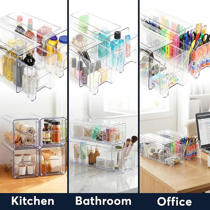 Sorbus Clear Stackable Storage Drawers (1 Large + 1 Medium + 2 Small) | Plastic medicine-cabinet bins with handles and pull-out access for bathrooms, closets, pantries and baby bottles. - Image 7
