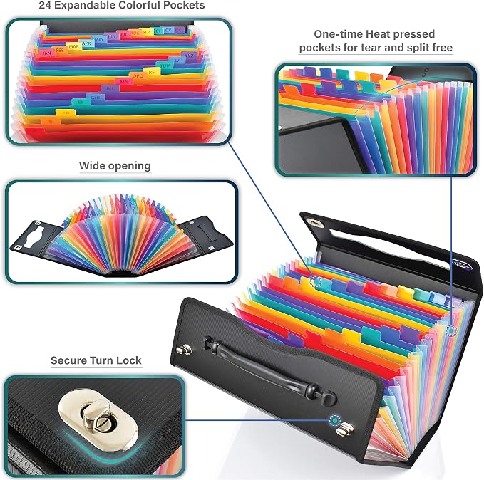 CNK Accordion File Folders with 24 Pockets Organizer for Document Paper Storage Folder Documents Expanding Binder Folio Pocket Receipt Filing Expandable Files Dividers Labels Letter Durable Handle - Image 4