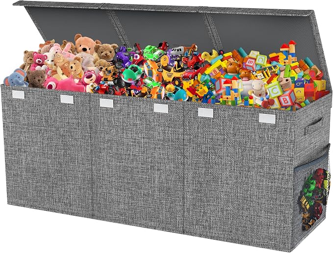 Extra Large Toy Box with Lids, Large Storage Chest Organizer, 40"x14"x16" | Collapsible Sturdy Kids Toy Chest Bins with Dividers for Boys Girls, Nursery Bedroom Playroom Organization, Gray by Mabahoo