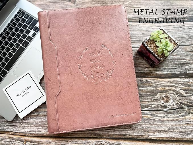 Pink Leather Padfolio for Women, Business Leather Binder 3 Ring Portfolio, Personalzied Leather Portfolio Binder (Pink, Custom) - Image 2
