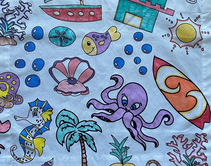 Oceantime Fun Design – Square Tablecloth 60”X60” - Interactive Coloring Tablecloth for Kids – Poly/Cotton Fabric - Washable and Reusable – DIY Activity for Children and Adults - Image 6