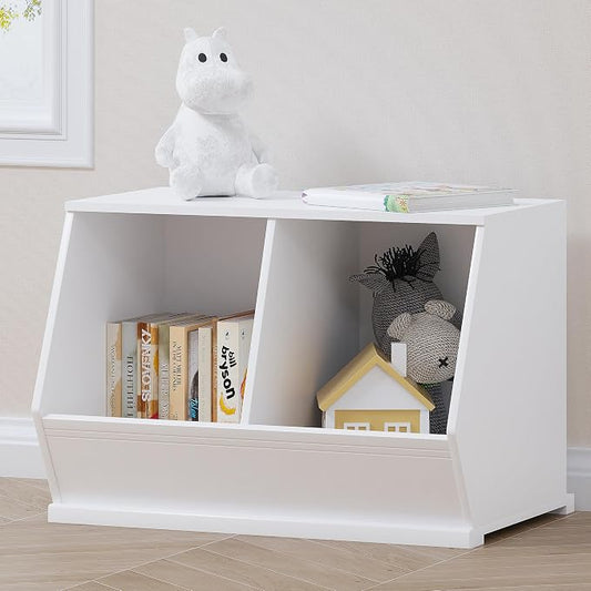 UTEX Stackable Kids Toy Storage Cabinet, Toy Organizer Bin, Cubby Toy Shelf | DIY Play Space, Slanted Front Panel, Toddler Toy Storage, Playroom, Toy Room, Living Room, Nursery, Gift, White, 2 Cubby by UTEX