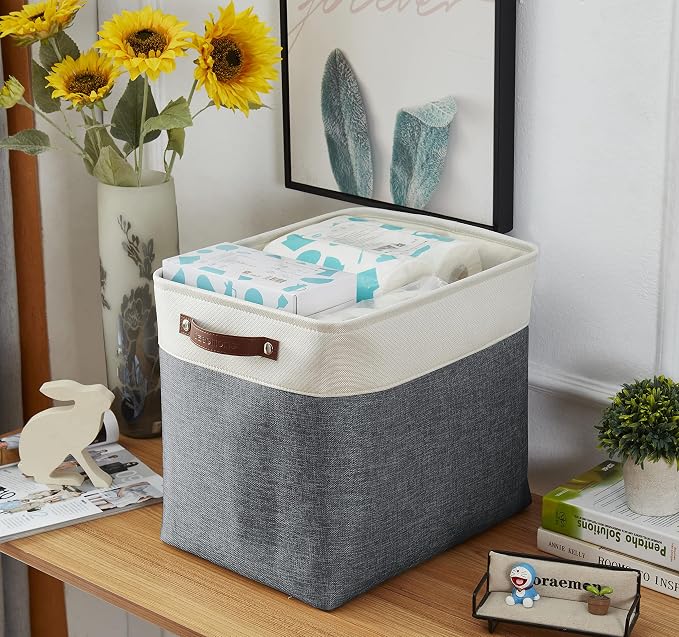 DECOMOMO Extra Large Storage Baskets, 54.5L Fabric Storage Bins 3 Pack | XXXL Storage Baskets for Shelves, Linen Closet Organizers (Slate Grey & White,17" x 13" x 15" ) - Image 8