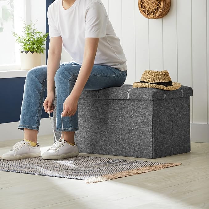 SONGMICS Mazie Collection - 30 Inches Ottoman Storage Bench, 21 Gal. Folding Chest with Breathable Linen-Look Fabric, Load up to 660 lb, for Entryway, Living Room, Bedroom, Dark Gray ULSF001G01 - Image 7