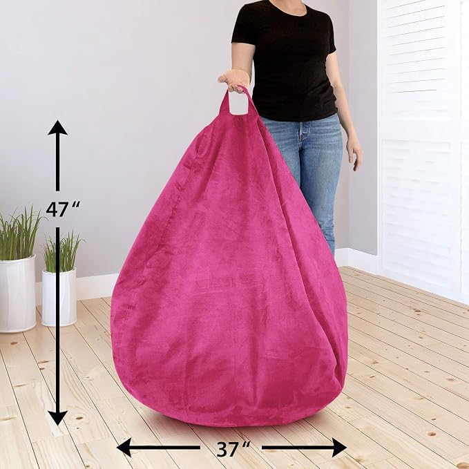Bean Bag Stuffed Animal Storage Chair Cover (No Filler) for Kids and Adults. Extra Large Bird's Nest Beanbag Memory Foam Soft Premium (Pink, 3 ft (Cover Only)) - Image 4