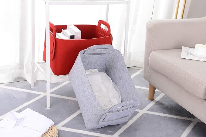 Minoisome Storage Basket Felt Storage Bin Collapsible& Convenient Box Organizer with Carry Handles for Office Bedroom Closet Babies Nursery Toys Laundry (Red, 17.9inch（L）×12.2inch（W）×11.6inch（H）) - Image 6