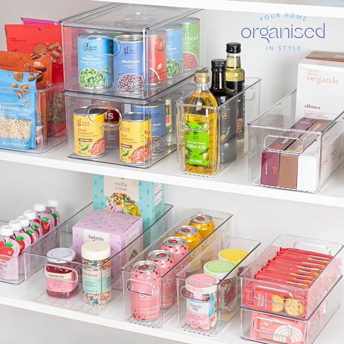 Plastic Food Storage 2 Pack Clear Container Bin with Handles for Organizing Kitchen, Pantry, Refrigerator, Freezer, Pantry, Cabinet, Closet, Bathroom. 10”x4”x6” - Image 7