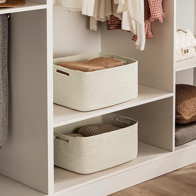 2 Pack Storage Baskets for Organizing, Large Woven Storage Basket, Beige | 17"Lx13"Wx7.5"H, Cotton Rope Basket, Toy Storage, Cube Shelf, Closet Shelf Organizer, Clothes Storage, Home Decor - Image 4