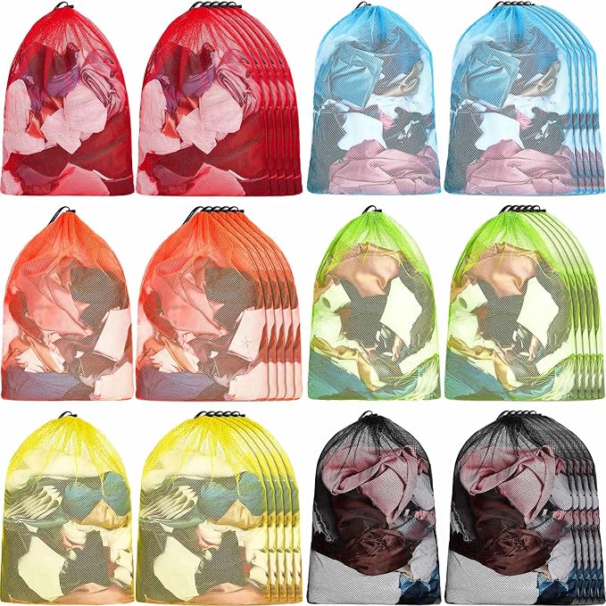 Berlune 36 Pcs 32x24 in Large Laundry Bag Colorful Extra Large Mesh Laundry Bag Bulk with Drawstring Heavy Duty Mesh Machine Washable Drawstring Pouch by Berlune