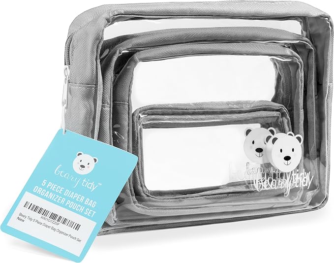 5 Piece Diaper Bag Organizer Pouch Set, Clear with Zippers and Nestable - Image 2
