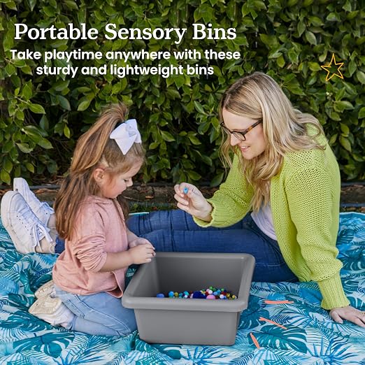 ECR4Kids Stackable Square Bins with Non-Snap Lids, Multipurpose Organization, Grey, 2-Pack - Image 3
