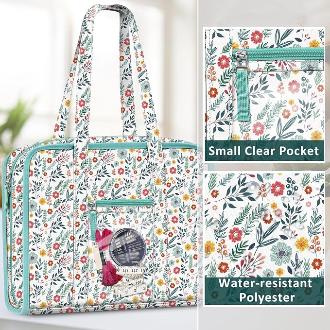 FINPAC Sewing and Craft Supplies Storage Tote Bag with Clear Pockets | Large Art Organizer Caddy Travel Packing Shoulder Bag for Knitting, Sewing Accessories, Spring Bloom - Image 5