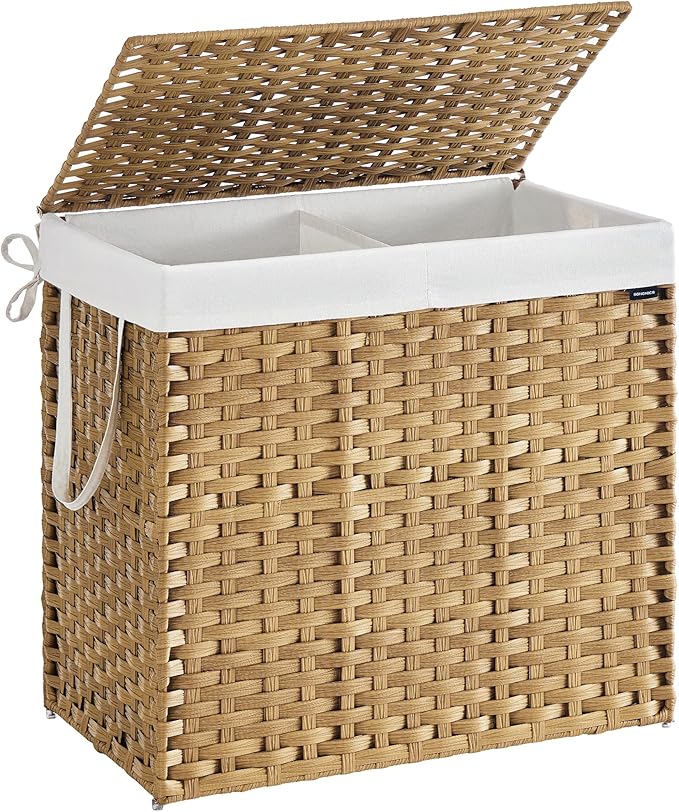 SONGMICS Laundry Hamper with Lid, 42.3 Gallon (160 L) Synthetic Rattan Clothes Laundry Basket with Lid and Handles, Foldable, Removable Liner, Goose Yellow ULCB216Y01 by Unknown