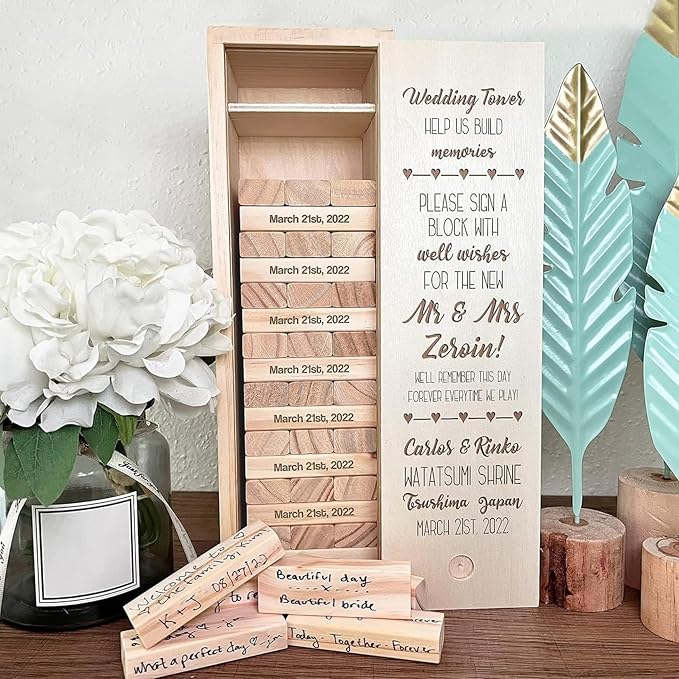 WE Games Personalized Wedding Guest Book Alternative, Wooden Memory Keepsake Box, 54 Blocks, Custom Engraved Build Memories - Image 9