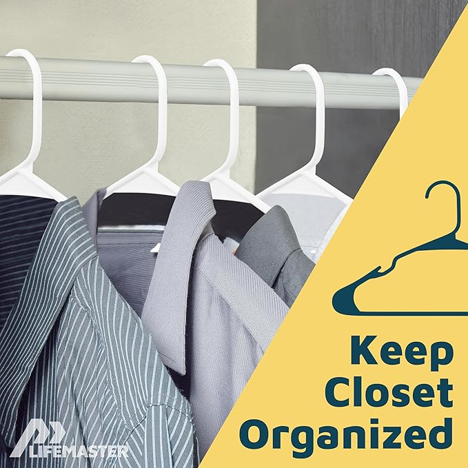 Lifemaster Plastic Clothes Hangers – Heavy Duty Hanger Set, for Organizing Clothes, Dresses, and Coat, Holds Up to 5 lbs, Space-Saving Hangers with Non-Slip Shoulder Grooves, Pack of 10, White - Image 5