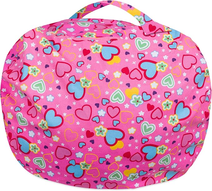 Posh Stuffable Kids Stuffed Animal Storage Bean Bag Chair Cover - Childrens Toy Organizer, X-Large-48 - Canvas Multi-Colored Hearts on Pink - Image 4