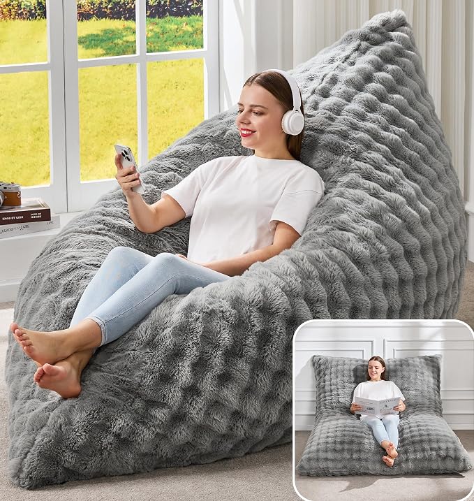 Hobestluk Adult Bean Bag Chair 3 in 1 Convertible Large Bean Bag Sofa | Bubble Grey,Machine Washable,Removable Cover,Easy Convert And Install, Oversied Floor Bed,For Livingroom Bedroom by YourHomeDeservesMore