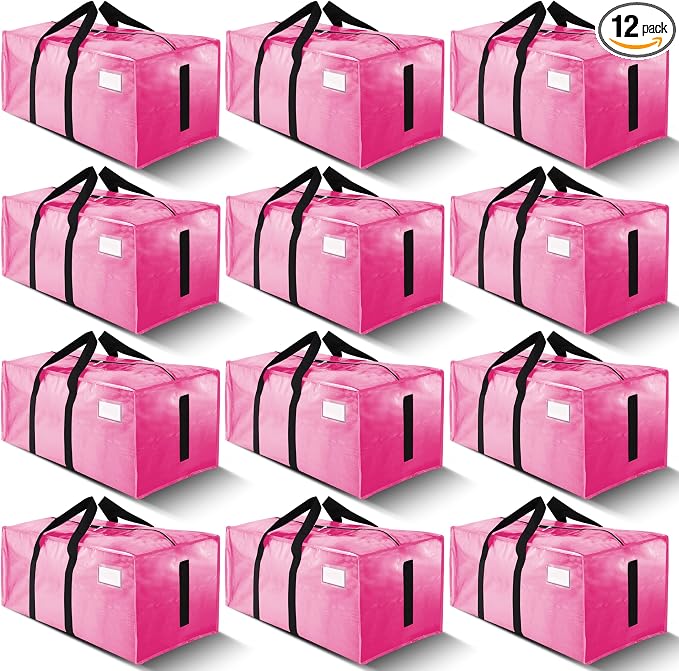 HOMESURE Supports 200lbs Heavy Duty Moving Bags - Strong Zipper & Wrap-Around Handles - Water-Resistant Storage Totes, Durable Alternative to Moving Boxes - 12 Pack - Pink by HOMESURE