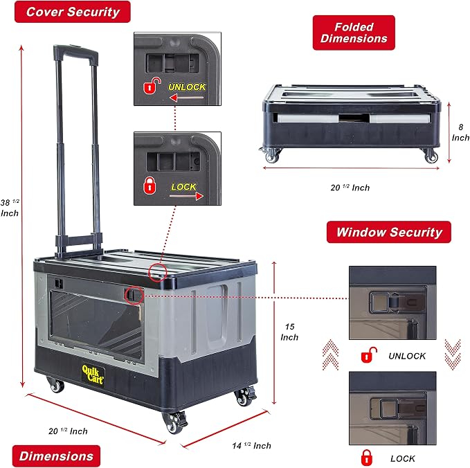 dbest Products Quik Cart Extended Collapsible Rolling Crate - Gray & Black | with Wheels, Dual Side Doors, Two-Position Handle, 360 Spinner Wheels, Foldable Utility Basket Cart with Seat, 80 lbs - Image 4