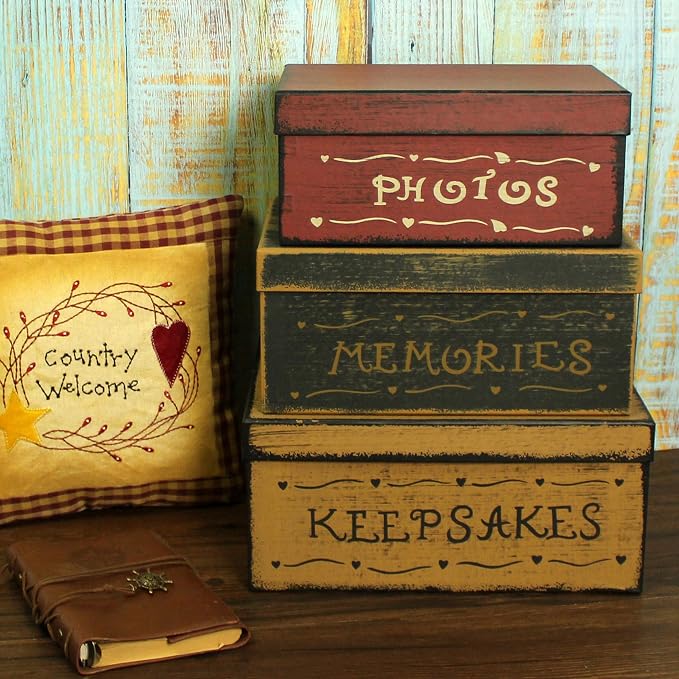 Primitive Vintage Rectangular Photos, Memories, Keepsakes Cardboard Nesting Boxes, Large 12 X 9 X 5-1/2 Inch. Set of 3. - Image 4
