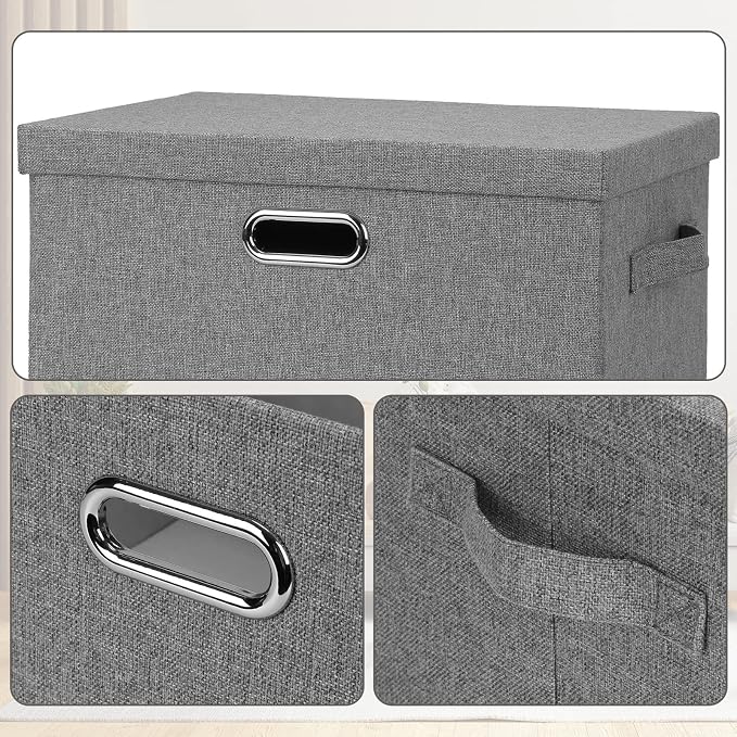 Graciadeco Large 17" 36 Quart Collapsible Stackable Storage Bins with Lids, 1 Pack Grey Foldable Fabric Closet Storage Boxes with Lids, 4 Handles Heavy-duty Linen Cube Baskets for Bedroom | 36 Quart 1 Pack Gray1 Collapsible Stackable Linen Fabric 4 Han... - Image 6