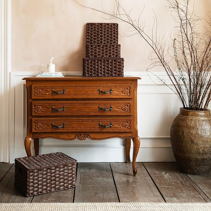 GRANNY SAYS Wicker Baskets with Lids, Decorative Storage Boxes with Lids | Woven Baskets with Lids, Wicker Baskets for Storage, Decorative Storage Boxes, Woven Stackable Basket with Lid, 3 Pack - Image 3