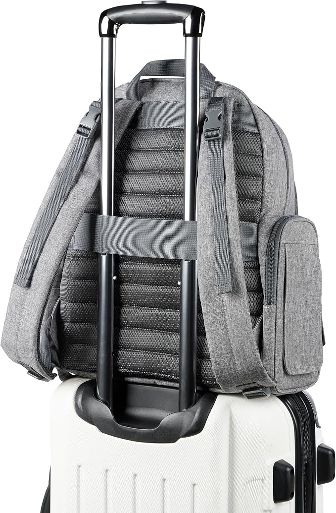Skip Hop Diaper Bag Backpack with Portable Changing Pad, 9 Total Pockets, Easy-Access Wipes Pocket, Zippered Side Pocket, Luggage Sleeve & Stroller Straps, Fits a 15” Laptop, Luna, Heather Grey - Image 6