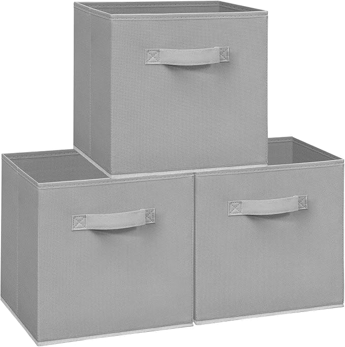 Easi Storage Cubes, 11 Inch Storage Bins, Set of 3, Foldable Fabric Cube Storage Organizer With Handles, Closet Cube Storage Bins, Collapsible Cubby Storage Organizer for Shelves,Offices, Gray by Unknown