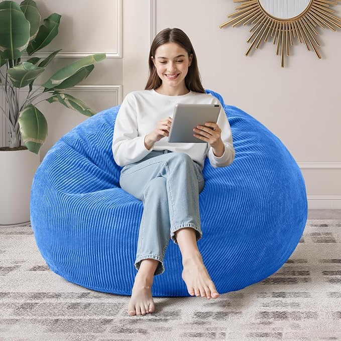 3FT Bean Bag Chair for Adults,3' Big Teardrop Beanbag with Filler | Beanbag Chair with Memory Foam Filled,Bean Bags with Handy Handle&Machine Washable Cover for Living Room,Bedroom-Blue by Cansunna