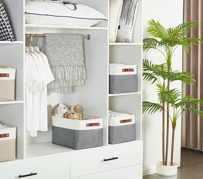 DECOMOMO Storage Bins, Extra Large Fabric Storage Baskets for Shelves 3Pack | 15.8 x 12.5 x 10 inches Decorative Linen Closet Organizers (Slate Grey & White) - Image 6