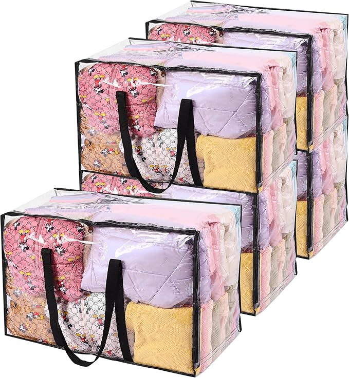 5 Pack 110L Clear Comforters Storage Bags with Zipper | Plastic Storage Bag, Foldable Closet Organizer, For Comforter Blanket Bedding Duvet Toys, Moving Bags by Vieshful
