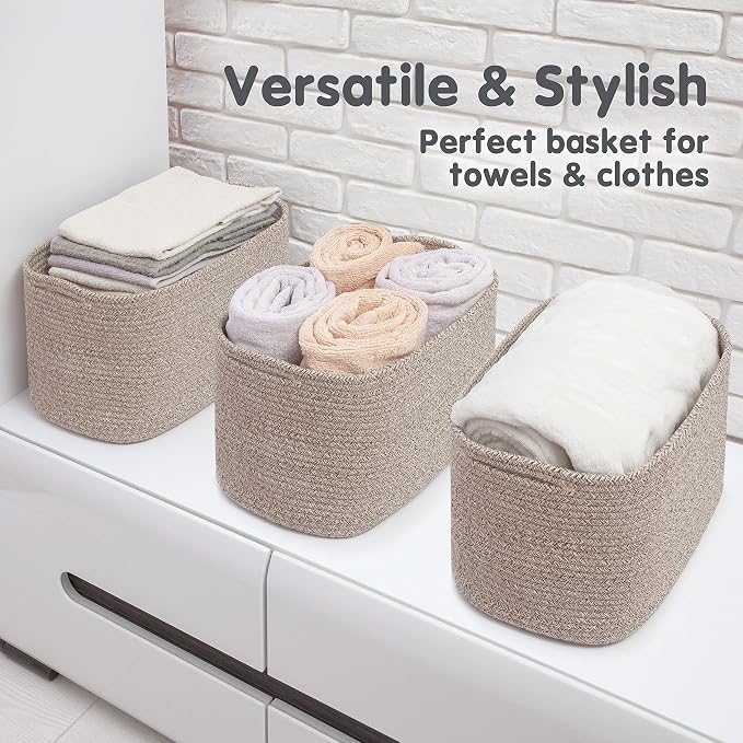 CHAT BLANC Cotton Rope Baskets for Organizing, Shelves, Toys, Storage, Shoe, Bathroom, Laundry, Towel, Nursery, Home Decor, Blanket, Cloth Woven Bins Fabric (Brown, 15"x10"x9") - Image 7