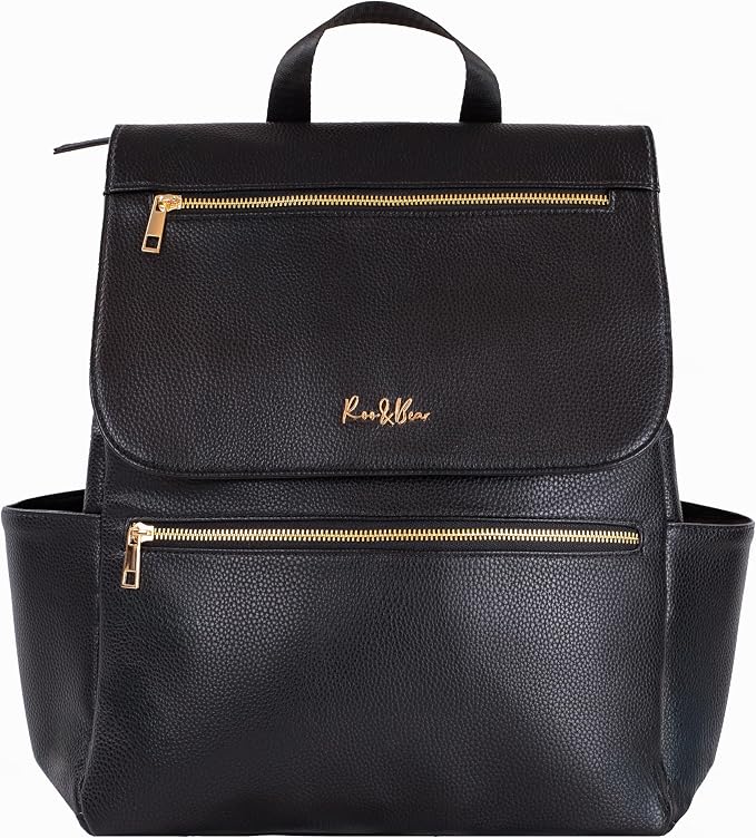 Premium Vegan Leather Diaper Bag Backpack – Large Designer Baby Bag, Stylish Diaper Backpack with Stroller & Crossbody Straps & Multiple Compartments (Black) by Unknown