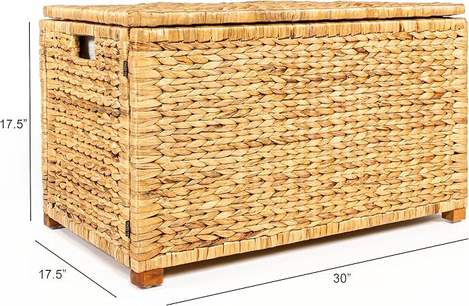 happimess HPM9005A Anada Wicker Weave 30" Storage Trunk, Wooden Frame/Water Hyacinth, Farmhouse, Transitional, Coastal, Rustic for Office, Dorm Room, Living-Room, Bedroom, Dining-Room, Natural | Solid Mahogany Construction, Collapsible Folds Flat, Remo... - Image 4