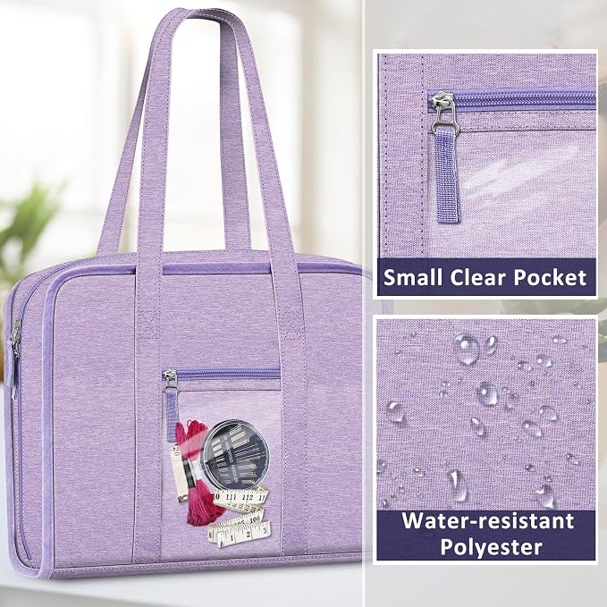 FINPAC Sewing and Craft Supplies Storage Tote Bag with Clear Pockets | Large Art Organizer Caddy Travel Packing Shoulder Bag for Knitting, Sewing Accessories - Image 5