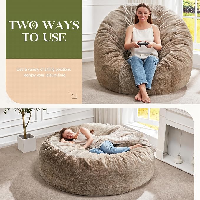 Hobestluk Bean Bag Chair for Adult Giant Beanbag with Filler Brown 5FT | Breathable Material Removable Machine Washable Cover Memory Foam Living Room Bedroom Reading Gaming Oversized Large Big - Image 3
