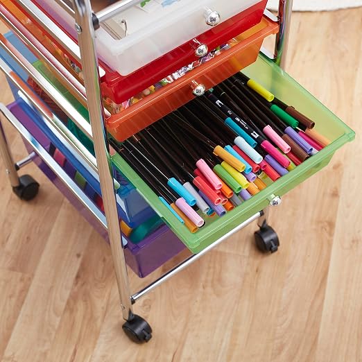 ECR4Kids 6-Drawer Everyday Rolling Utility Storage Cart, Mobile Organizer, Assorted | Durable plastic bins, steel frame, GREENGUARD Gold Certified, 50 lb capacity, rolling casters, craft supplies, office, home - Image 8