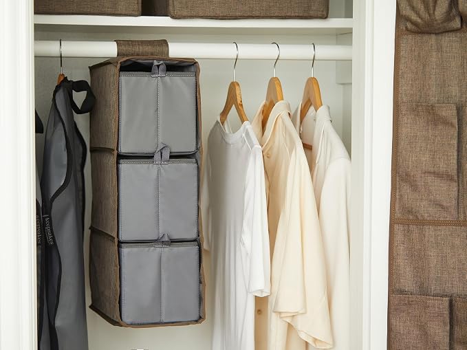 Covermates Keepsakes Hanging Shoe Organizer Set – Heavy Duty Closet Shelves for Shoes, Sweaters, and Accessories – Includes Trays with Dividers – Vertical Wardrobe Storage, Brown Heather - Image 5