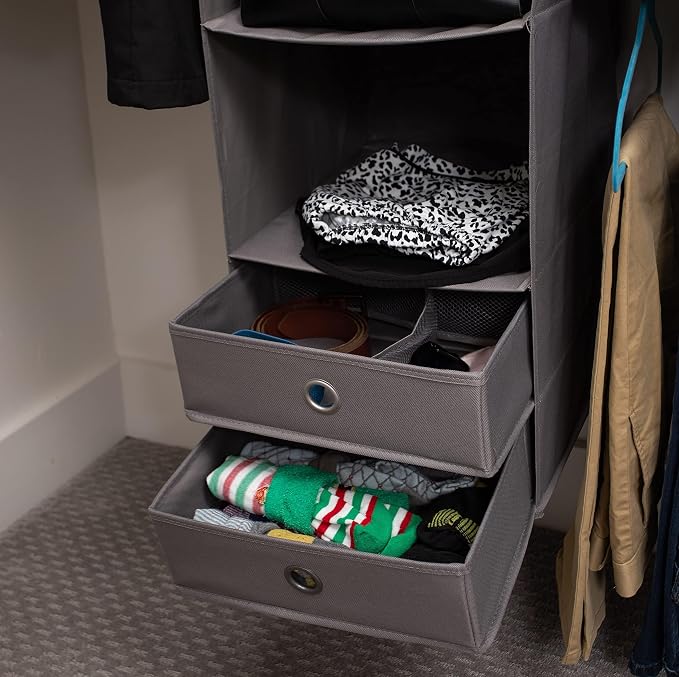 BIRDROCK HOME 5pc Hanging Closet Organizer System with Storage Shelves - Grey - Shoe Clothing Organization - Great for College Dorms or Kid Bedrooms Nursery - Image 7