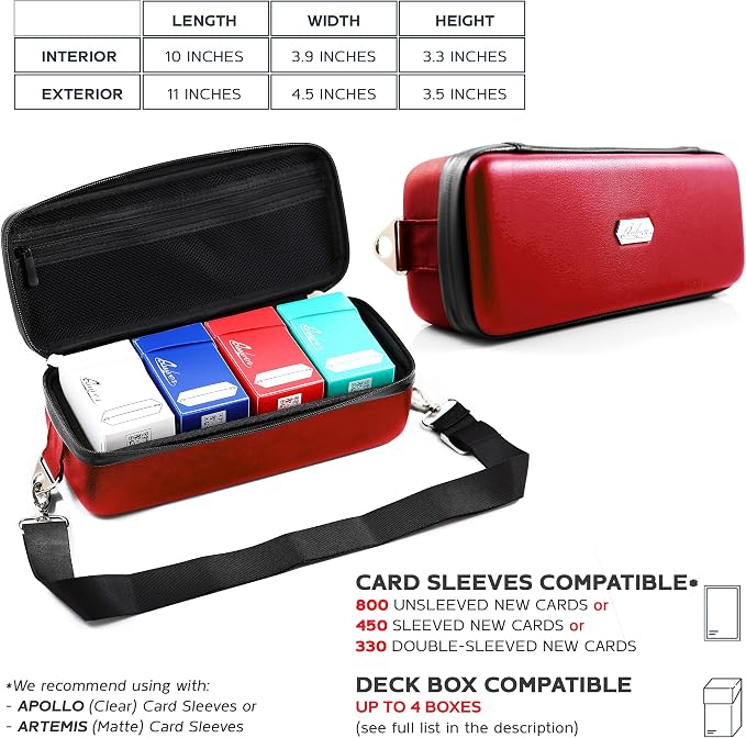 Red Bolt Card Carrying Case fits PM Cards and other TCG Games - Storage Bag for Playing/Trading Cards and Deck Box (Straps, Dividers & 100 Apollo Card Sleeves) | Fits 800+ cards, PU leather, adjustable velcro dividers, shoulder strap, 100 Apollo sleeve... - Image 4