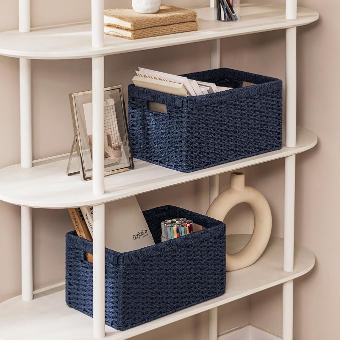joybest Wicker Baskets for Shelves, Hand-woven Storage Baskets Green | 13.4L x 8.3W x 7.1H inch for Pantry, Kichen Organizing, Foldable Rectangular Bin with Handles, 2-pack - Image 7
