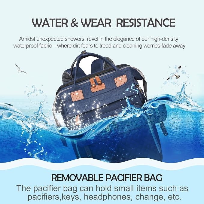 Diaper Bag with Changing Station, Pacifier Pouch, Waterproof Travel Design, Blue - Image 6