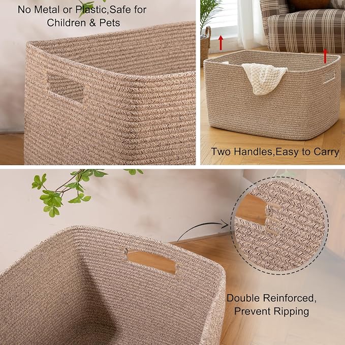 OIAHOMY 118L XXXLarge Cotton Rope Storage Basket, Oversized Blanket Basket, Used for Organizing Dirty Clothes in Living Room, Bedroom, Nursery, Dog Toy Storage Bins, 25" x 17" x 16",Brown variegated - Image 6