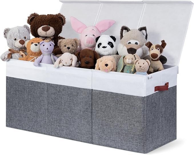 SoftOwl Extra Large Toy Storage Organizer with Lid - Sturdy, Collapsible Toy Chest Storage Box Design - Toys Bin with Dividers for Kids, Nursery, Bedroom, Playroom 37"x16"x14" by SoftOwl
