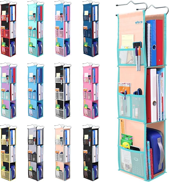 ABRA® 3 Shelf Hanging Locker Organizer for School, Gym, Work, Storage | Deep Shelves 6”x 9”| Eco-Friendly Fabric Healthy for Children | Adjustable School Locker Shelf 3 to 2 Shelves (Peach/Turquoise) by ABRA