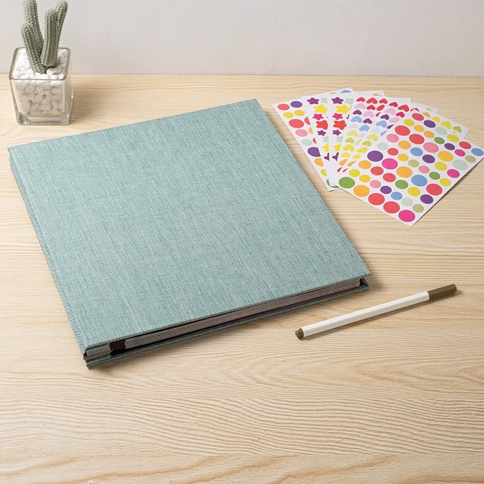 Large Photo Album Self Adhesive for 4x6 8x10 Magnetic Scrapbook Album DIY 60 Black Sticky Pages Linen Cover Photo Album(Green) - Image 6