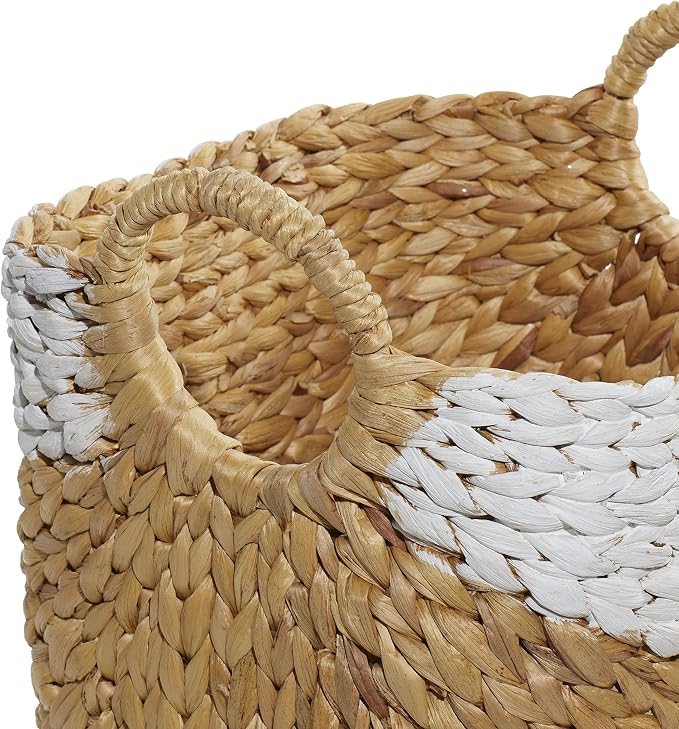 Deco 79 Seagrass Handmade Two Toned Storage Basket with Handles, Set of 3 19", 17", 15"W, Brown - Image 4